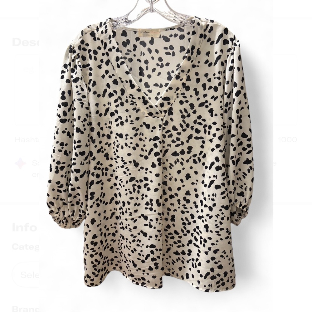 Perfect Peach Women’s Dalmatian Print Polyester Blouse Size 1XL